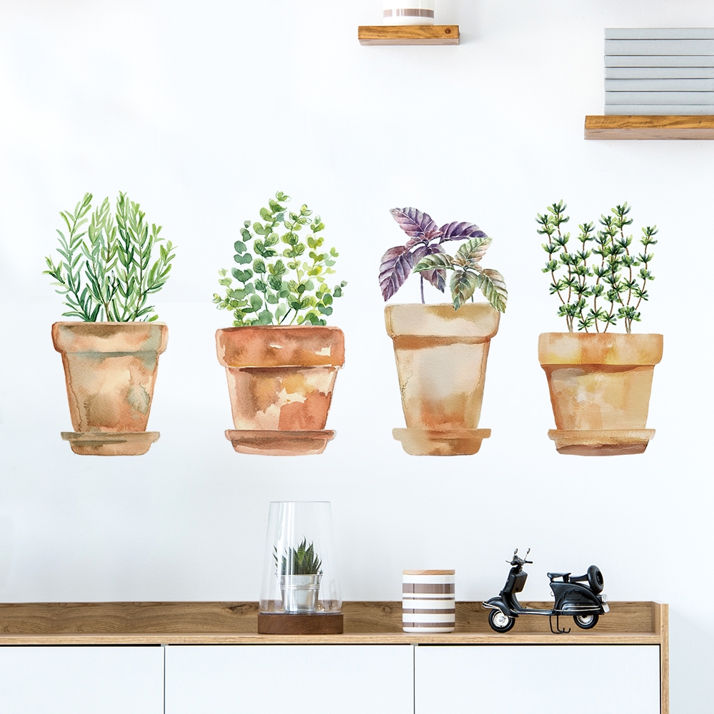 Decal Dán Tường Chậu Cây Xanh Có Keo Sẵn 30x60cm - Trang Trí Không Gian Bếp Tươi Mát