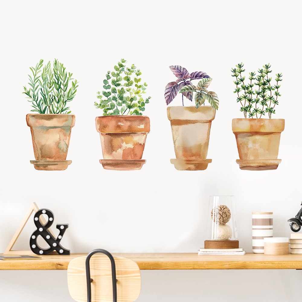 Decal Dán Tường Chậu Cây Xanh Có Keo Sẵn 30x60cm - Trang Trí Không Gian Bếp Tươi Mát