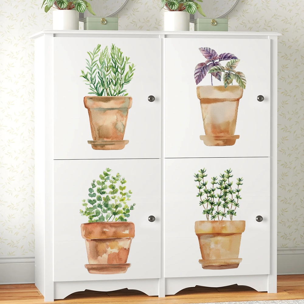 Decal Dán Tường Chậu Cây Xanh Có Keo Sẵn 30x60cm - Trang Trí Không Gian Bếp Tươi Mát