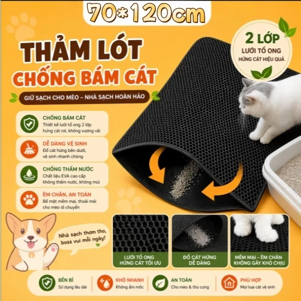 【120cm*70cm】Thảm hứng cát mèo Kích thước lớn thảm thảm cát cho mèo Thảm chống văng cát thảm lót cát cho mèo thảm mèo