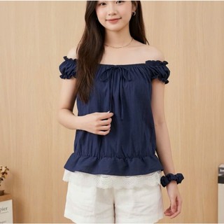 Áo cánh tiên trễ vai bèo nhún phối ren kèm scrunchies phong cách học sinh đi học đi chơi Yến Tee #1027
