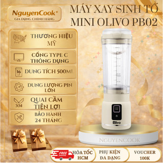 Máy Xay Sinh Tố Cầm Tay OLIVO PB02-Pin Sạc Bền Bỉ Nắp Đế Thay Thế,Quai Cầm Tiện Lợi Dễ Dàng Vệ Sinh
