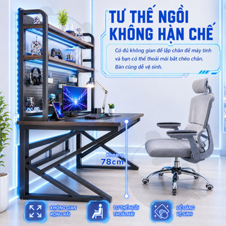 Bàn máy tính gaming đa năng kèm kệ sách pegboard khung chữ K cho học tập/làm việc