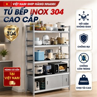 Kệ inox 304 để đồ nhà bếp Cao Cấp Có Cửa Trượt Tủ Bếp Inox Chịu Lực Tốt Chống Bụi Côn Trùng