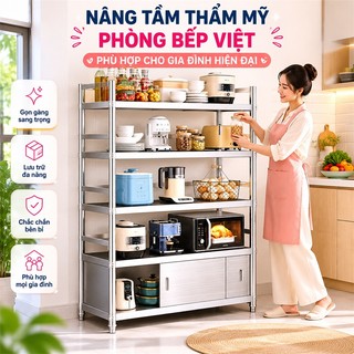 Kệ inox 304 để đồ nhà bếp Cao Cấp Có Cửa Trượt Tủ Bếp Inox Chịu Lực Tốt Chống Bụi Côn Trùng
