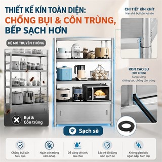 Kệ inox 304 để đồ nhà bếp Cao Cấp Có Cửa Trượt Tủ Bếp Inox Chịu Lực Tốt Chống Bụi Côn Trùng