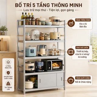 Kệ inox 304 để đồ nhà bếp Cao Cấp Có Cửa Trượt Tủ Bếp Inox Chịu Lực Tốt Chống Bụi Côn Trùng