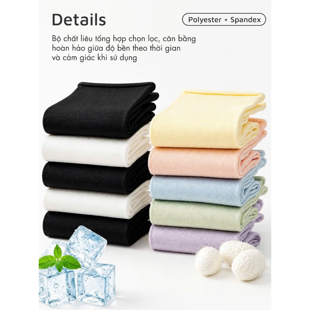 Tất vớ nữ mùa hè màu pastel nhẹ nhàng, sợi dệt kim mềm mịn thoáng khí co giãn 4 chiều - Ekiu Shop