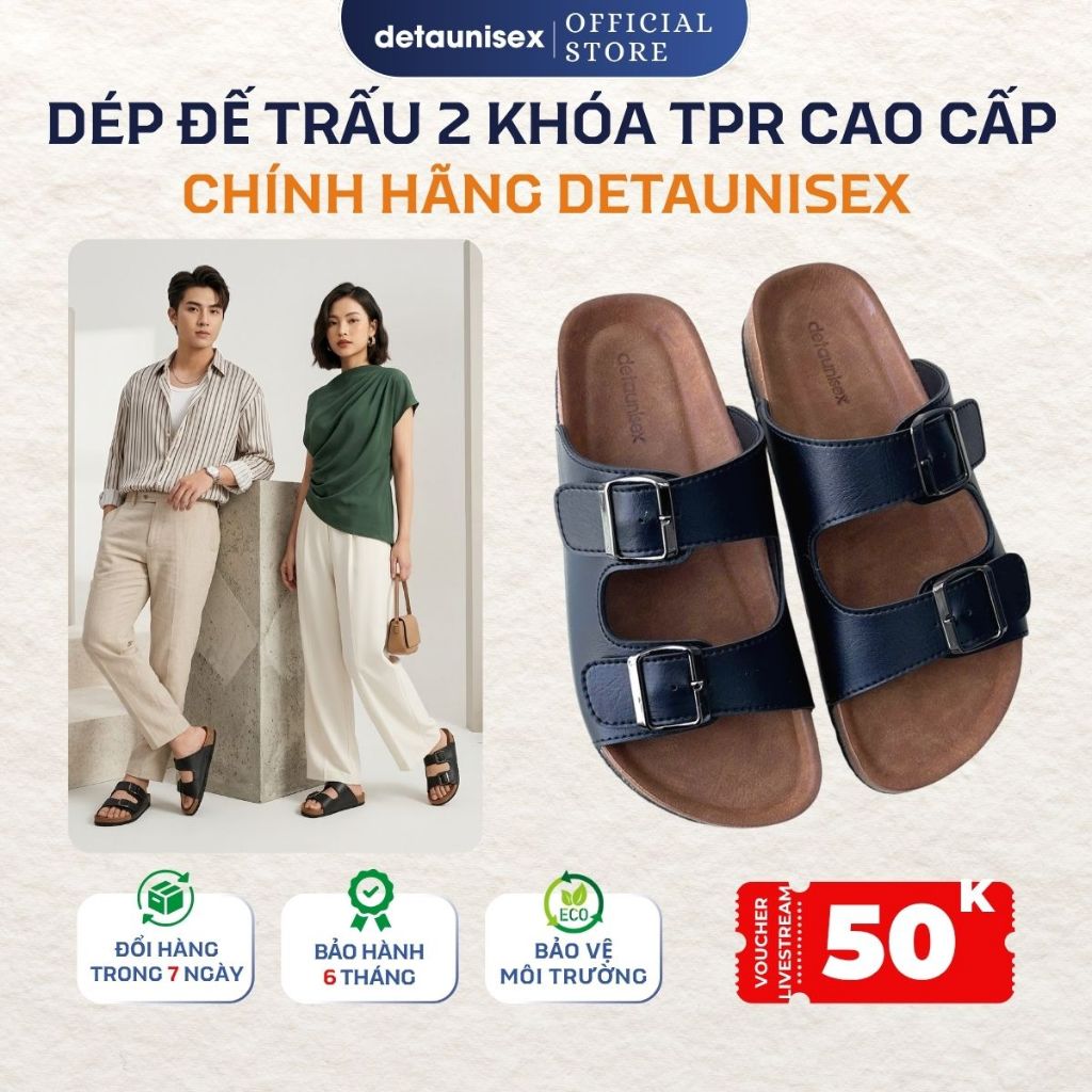 Dép đế trấu Birken TWO BUCKLE 2 khóa chính hãng Detaunisex - DETA21TPR