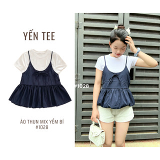 Set babydoll yếm dáng bí mix áo thun dễ thương phong cách học sinh đi học đi chơi Yến Tee Shop #1028