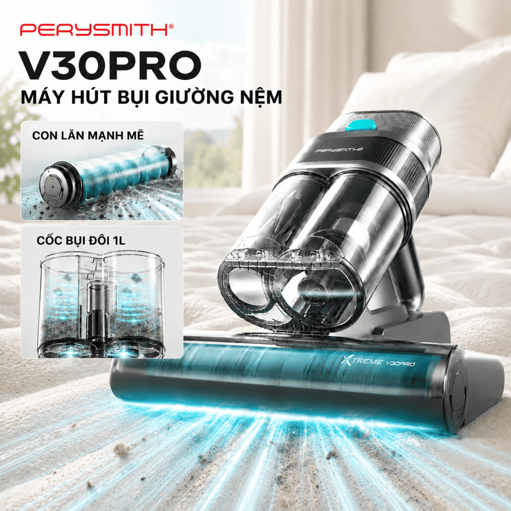 Máy Hút Bụi Giường Nệm PerySmith V30Pro Công Suất Lớn, UV Khử Khuẩn, Diệt Mạt Bụi, Lọc Hepa | BigBuy360 - bigbuy360.vn