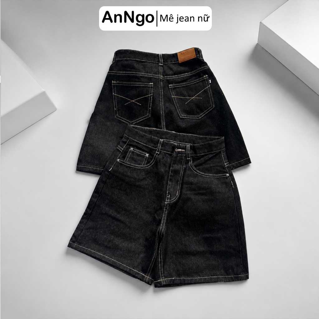 Quần jean ngố nữ ống rộng chất denim không giãn dày dặn Anngo - At562