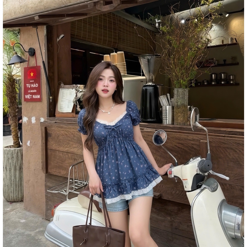 Áo sơ mi kiểu nữ SM447 Kozoda chất gió hàn họa tiết hoa nhí babydoll dáng vừa tiểu thư ngắn tay form rộng thời trang nữ | BigBuy360 - bigbuy360.vn