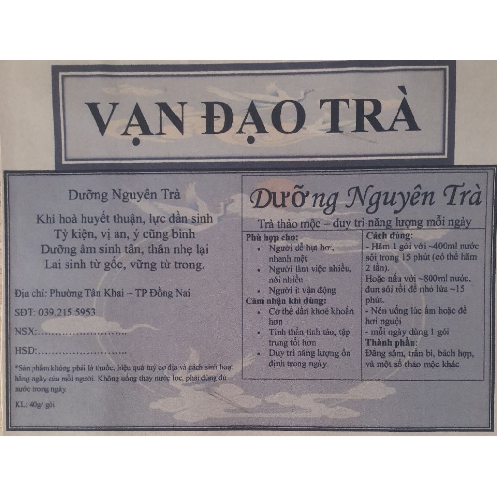 Dưỡng Nguyên Trà -(Ích khí kiện tỳ – Dưỡng huyết bổ thận – Điều hoà thân tâm)