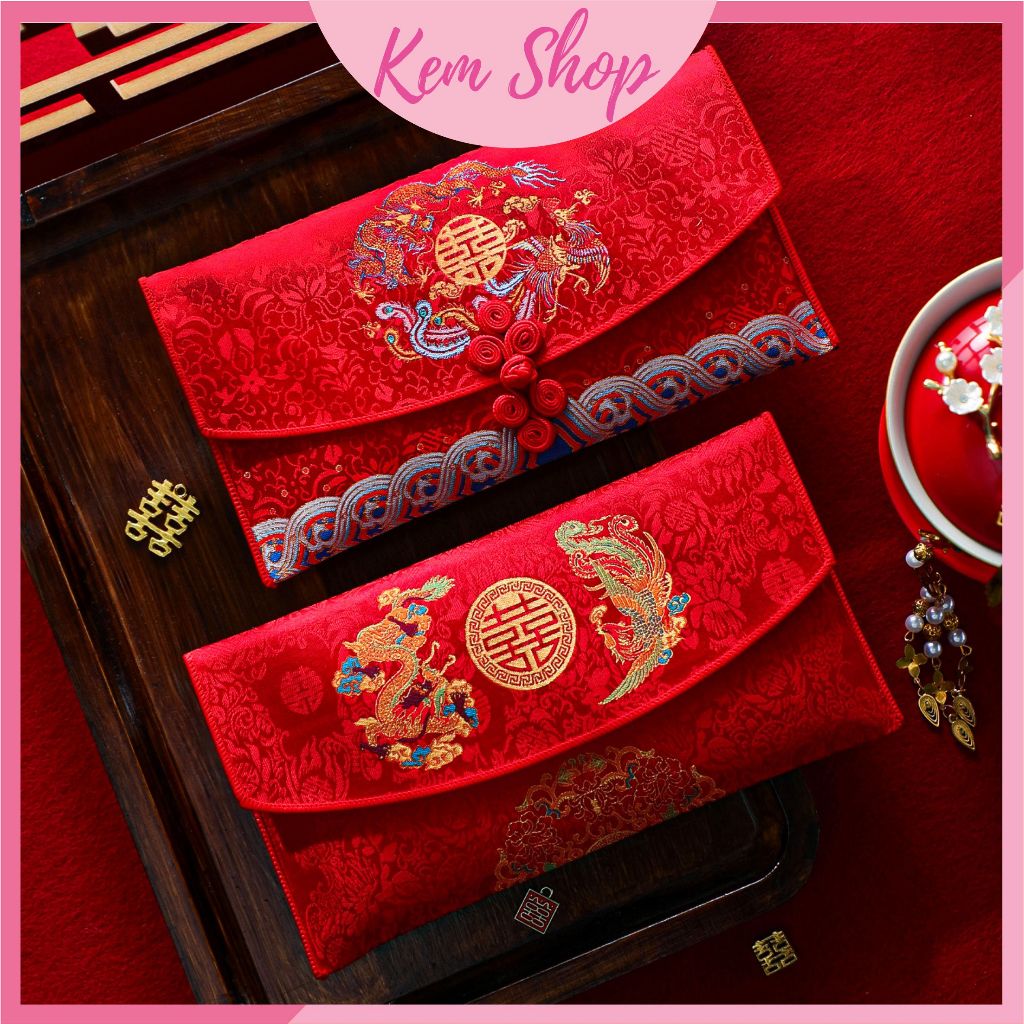 Bao lì xì vải gấm cao cấp dùng cho lễ cưới, ăn hỏi, nạp tài, mừng tuổi năm mới - K87