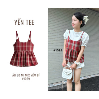 Set áo sơ mi tay bồng phối babydoll caro phong cách tiểu thư dễ phối đồ, đi học đi chơi Yến Tee Shop #1029