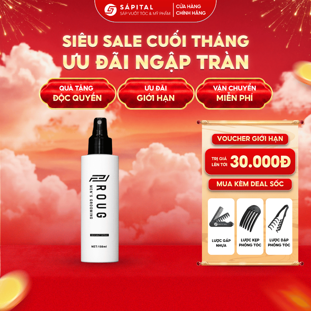 Xịt tạo phồng muối biển ROUG Sea Salt Spray – Hỗ trợ bảo vệ nhiệt, Tăng ...