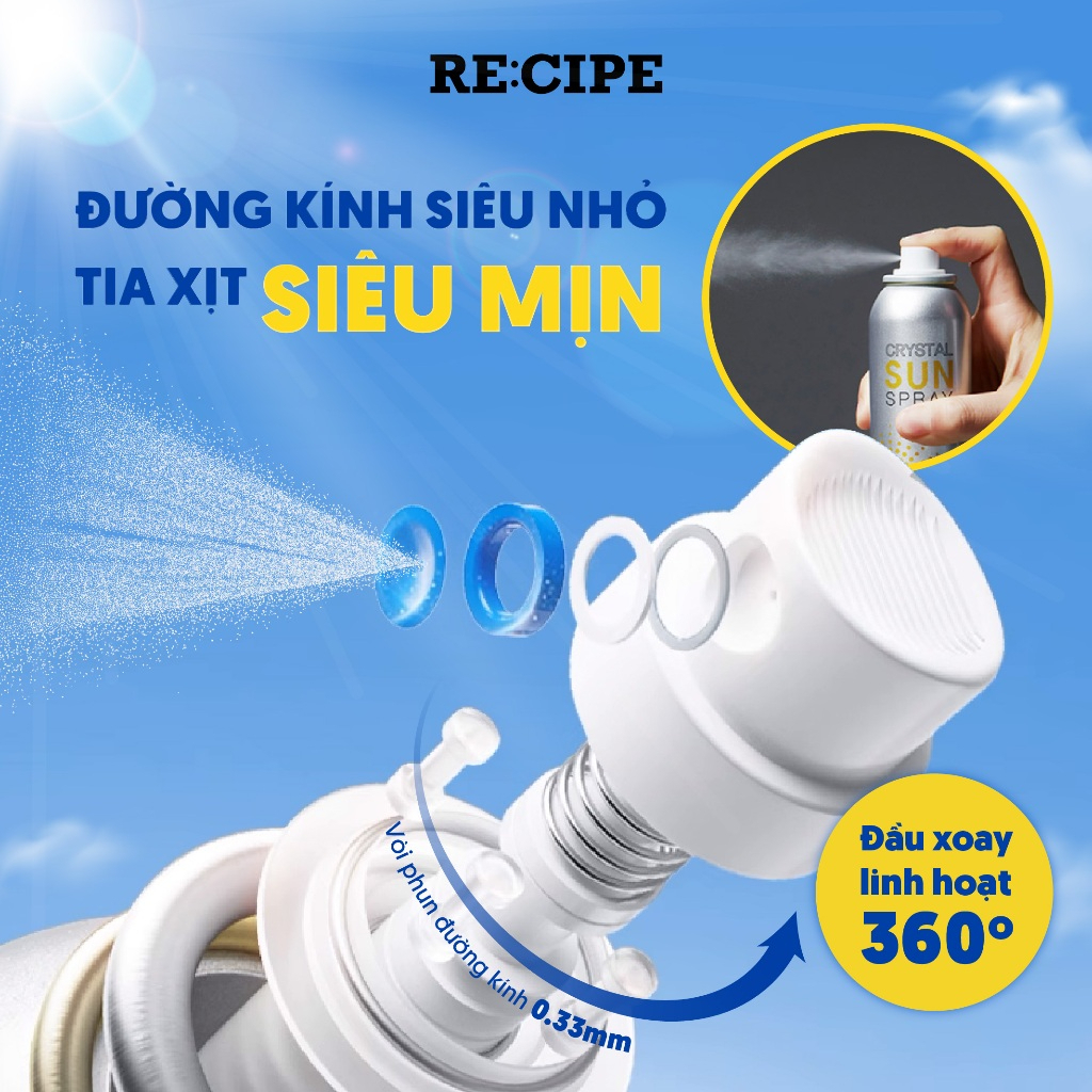 Xịt Chống Nắng Re:cipe Crystal Sun Spray SPF50+ PA+++ Chống nước lâu trôi