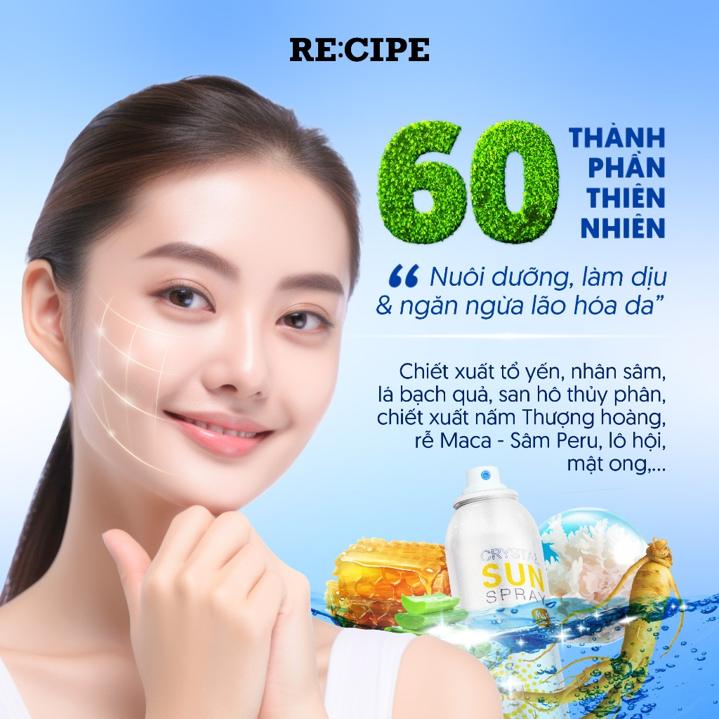 Xịt Chống Nắng Re:cipe Crystal Sun Spray SPF50+ PA+++ Chống nước lâu trôi