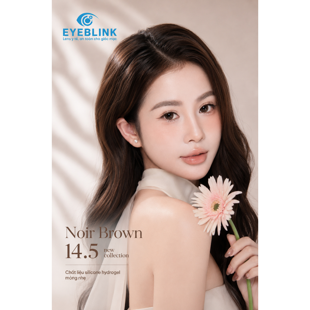 Kính áp tròng nâu Giãn NOIR BROWN 14.5mm chất liệu Silicone Hydrogel 14h-24h  6 tháng EyeBlink