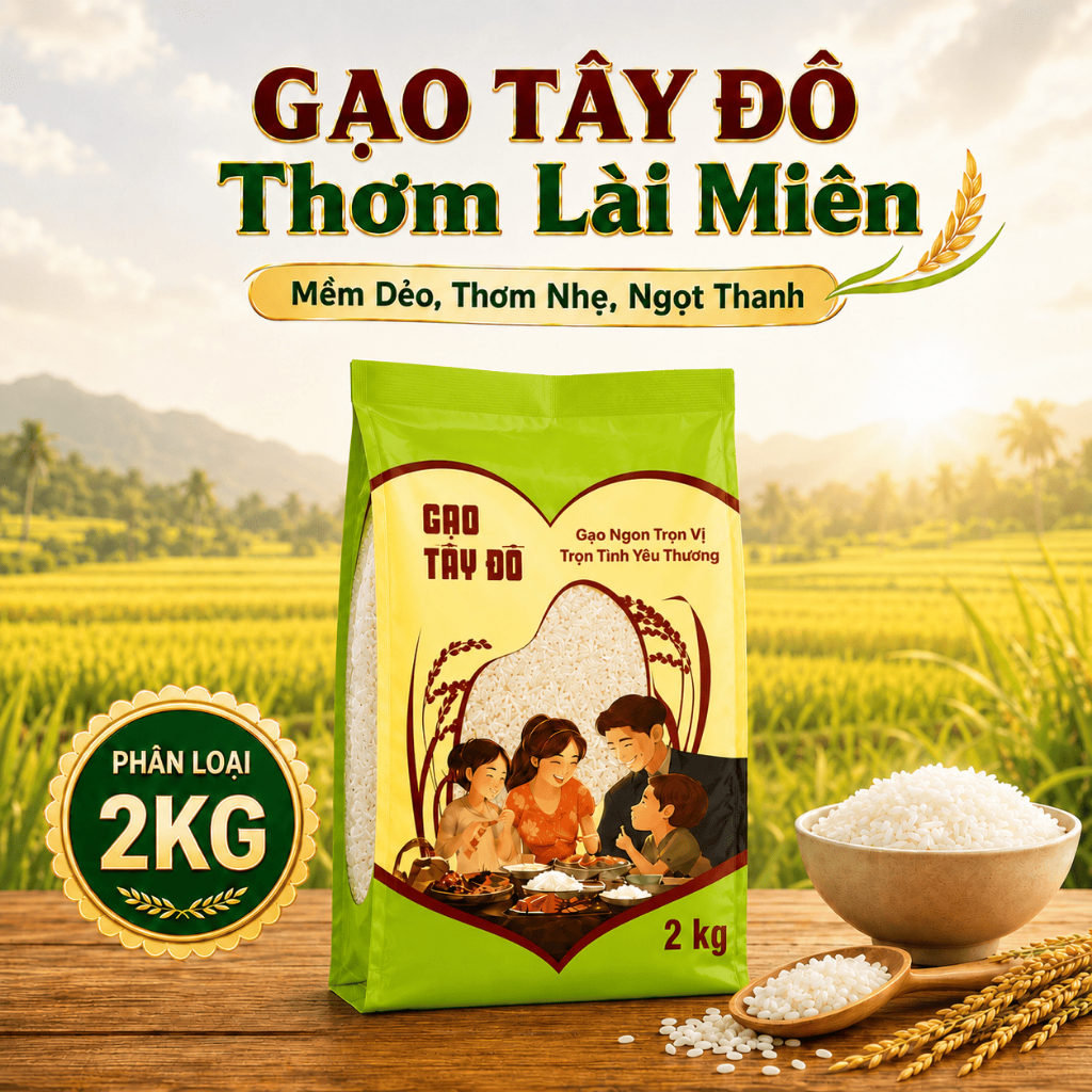 [TLM2] Gạo Thơm Lài Miên Tây Đô Kim Cương 2kg - Mềm Dẻo, Thơm Nhẹ, Ngọt Thanh