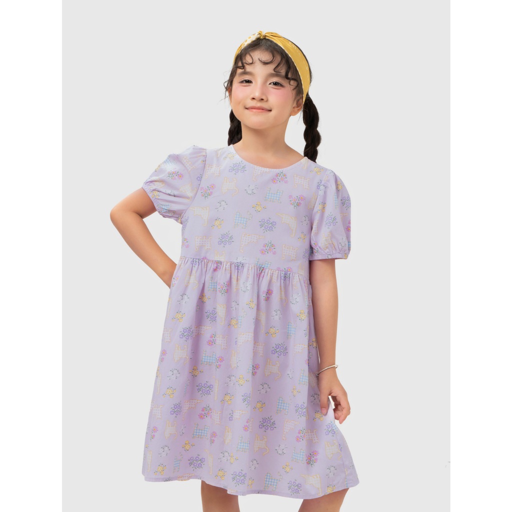 Váy liền bé gái CANIFA đầm babydoll cộc tay chất liệu cotton thoáng mát 1DS26S005