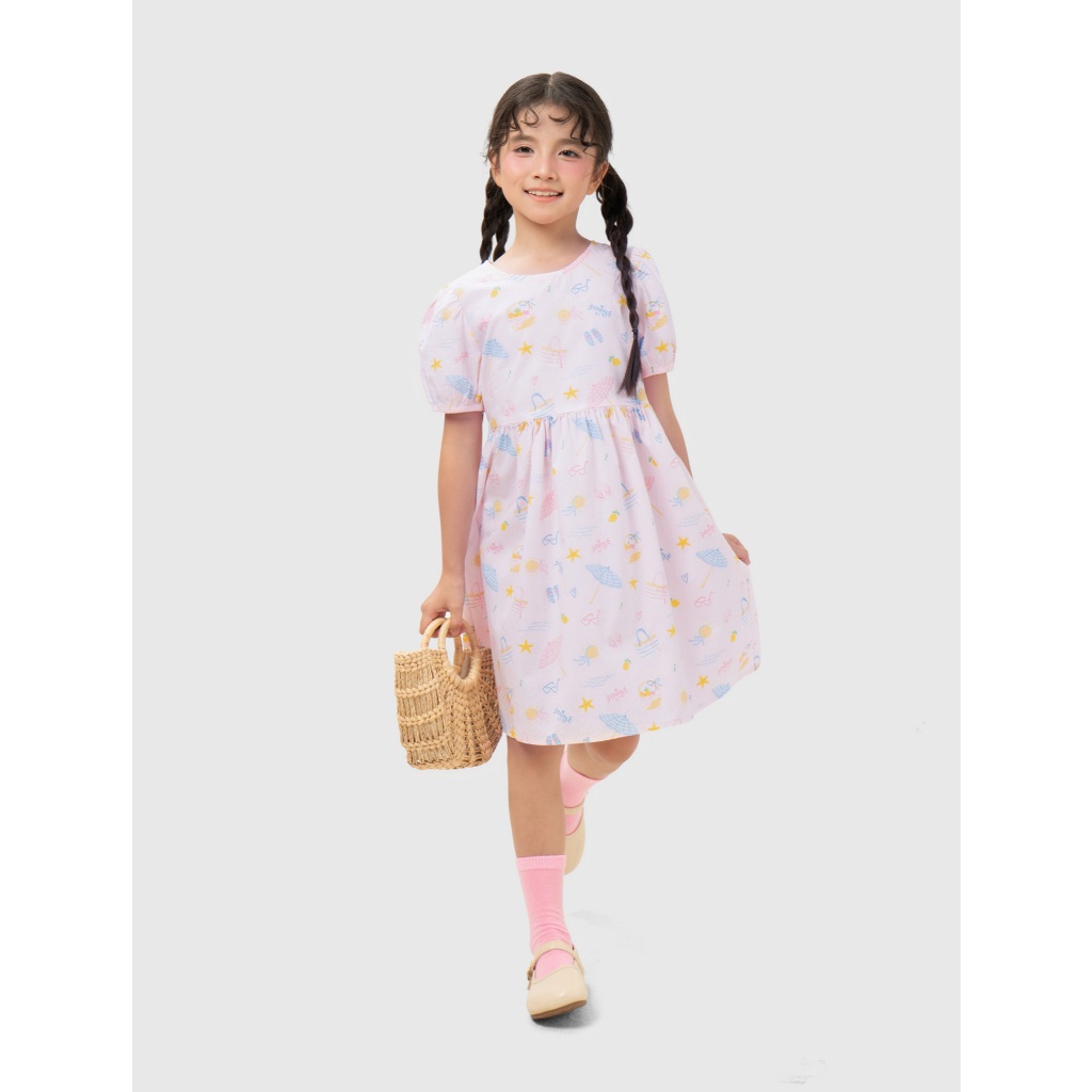 Váy liền bé gái CANIFA đầm babydoll cộc tay chất liệu cotton thoáng mát 1DS26S005
