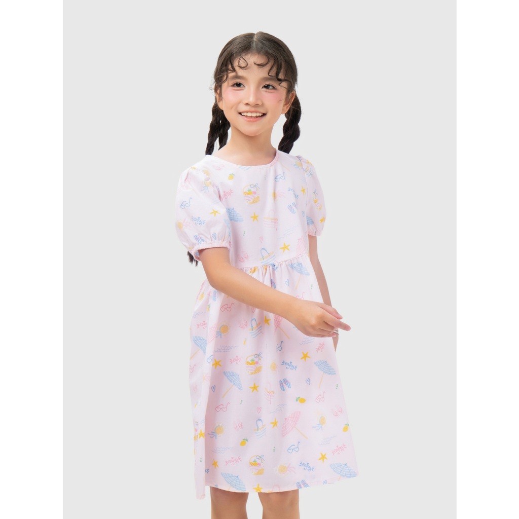 Váy liền bé gái CANIFA đầm babydoll cộc tay chất liệu cotton thoáng mát 1DS26S005