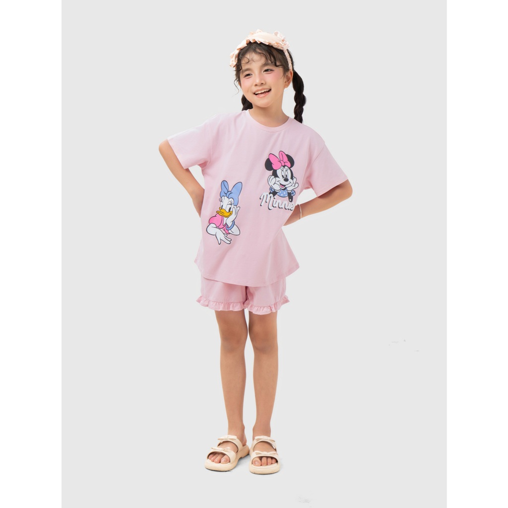 Bộ quần áo bé gái CANIFA bộ thun hè mặc nhà cộc tay chất cotton pha mềm mịn mát in hình Mickey 1LS26S010