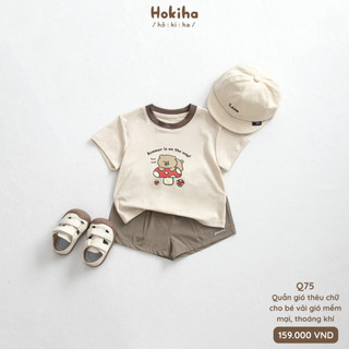 Quần Đùi Vải Gió Mỏng Mát Thêu Chữ Cho Bé Hokiha Vải Gió Mềm Mại, Thoáng Khí Size Từ 8-17kg Q75