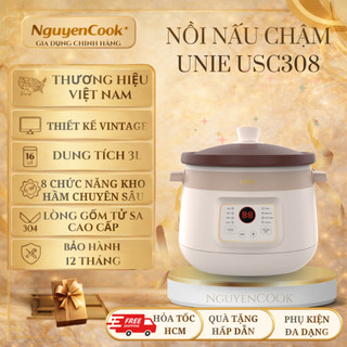 [CHÍNH HÃNG] Nồi kho hầm UNIE USC308 dung tích 3L, lòng nồi gốm tử sa, 8 chức năng kho hầmNGUYENCOOK