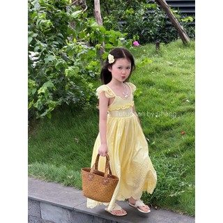 [ Tutuchan - Đầm maxi hè ] Đầm maxi dài hè thiết kế mẹ và bé boi thêu màu vàng gà non - TV016