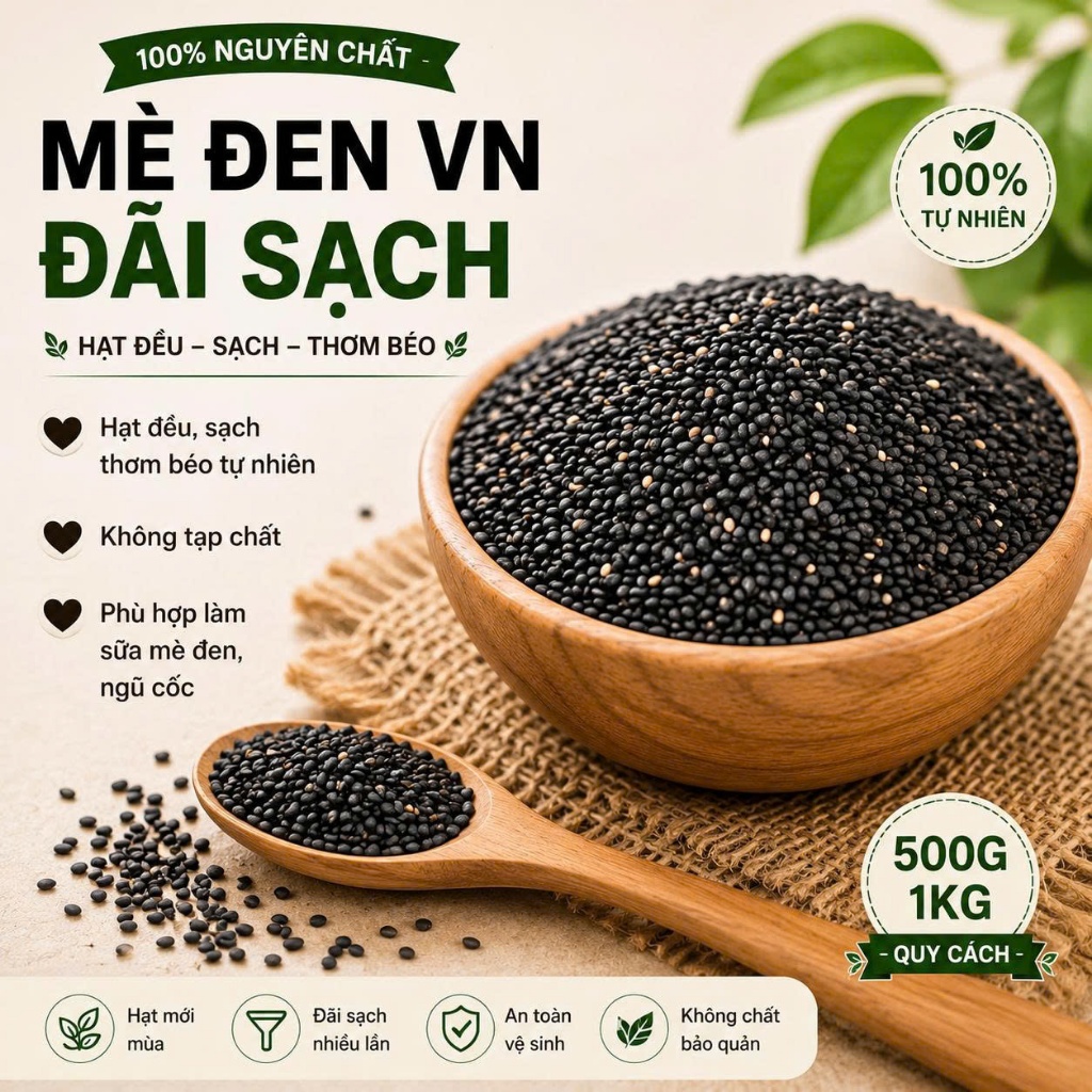 Mè Đen VN Đãi Sạch Nguyên Chất Rang Làm Sữa Mè Đen Ngũ Cốc Ăn Dưỡng Sinh