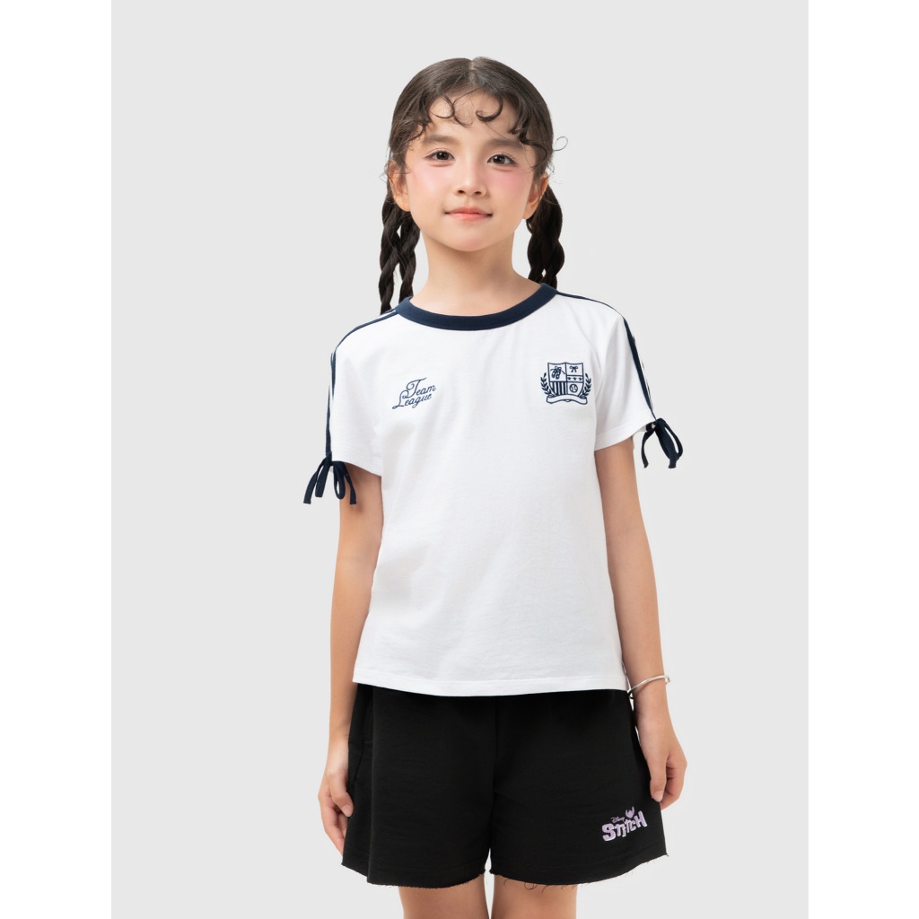Áo phông bé gái CANIFA cổ tròn ngắn tay phối nơ cách điệu 1TS26S017
