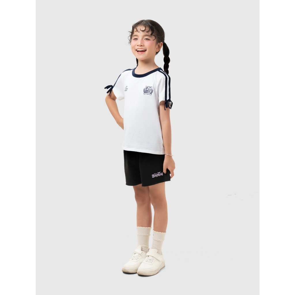 Áo phông bé gái CANIFA cổ tròn ngắn tay phối nơ cách điệu 1TS26S017