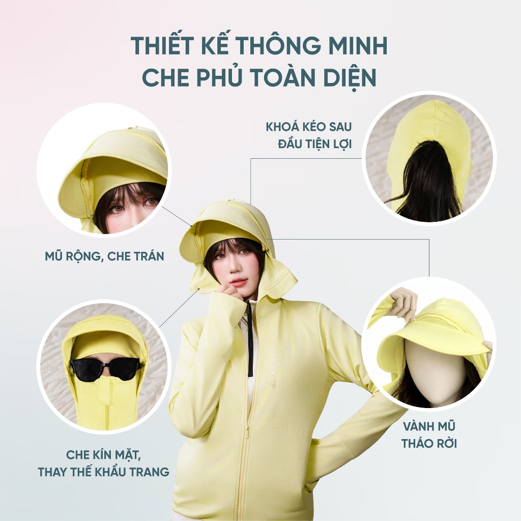 Áo Chống Nắng Nam Nữ Tre Thơm 2 Lớp GUNO Chống Tia UV Thoáng Khí Mũ Rộng Vành Che Trán 26AG22/AB23