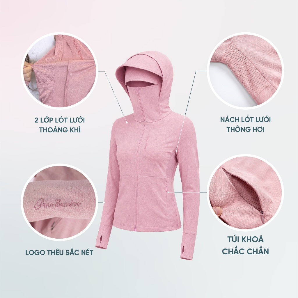 Áo Chống Nắng Nam Nữ Tre Thơm 2 Lớp GUNO Chống Tia UV Thoáng Khí Mũ Rộng Vành Che Trán 26AG22/AB23