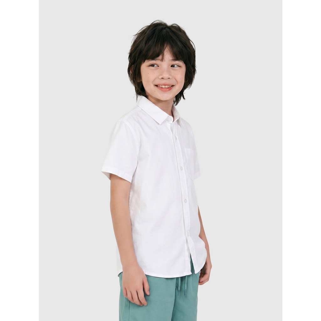 Áo sơ mi bé trai CANIFA cổ bẻ cộc tay có túi ngực đứng form mềm mại 2TH26A001