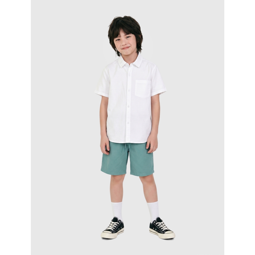 Áo sơ mi bé trai CANIFA cổ bẻ cộc tay có túi ngực đứng form mềm mại 2TH26A001