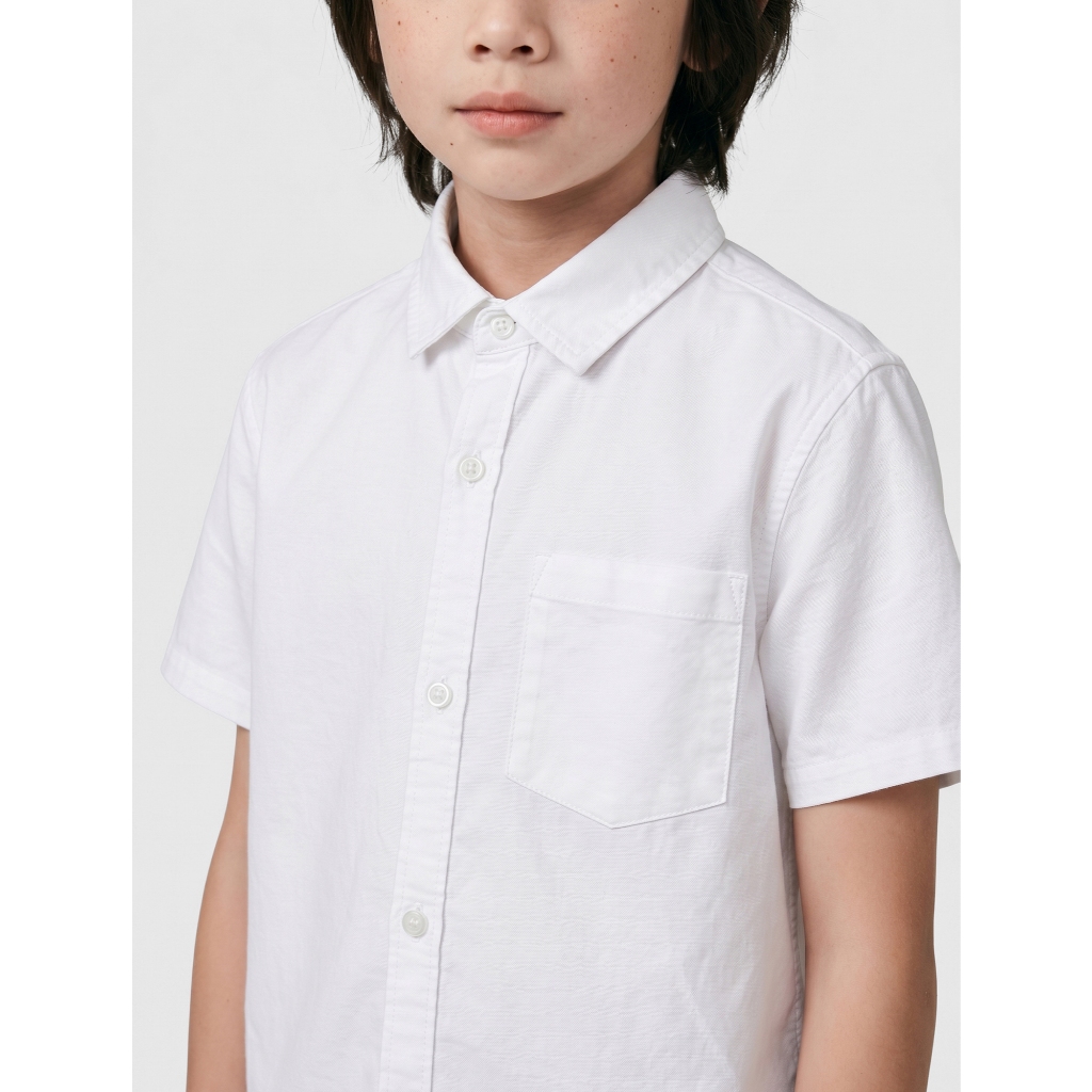 Áo sơ mi bé trai CANIFA cổ bẻ cộc tay có túi ngực đứng form mềm mại 2TH26A001