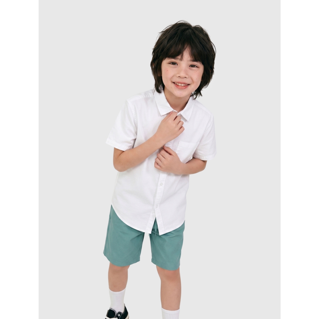 Áo sơ mi bé trai CANIFA cổ bẻ cộc tay có túi ngực đứng form mềm mại 2TH26A001