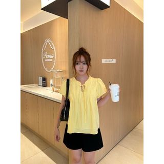 𝐌𝐲𝐫𝐭𝐥𝐞 𝐁𝐚𝐛𝐲𝐝𝐨𝐥𝐥 - Áo babydoll nữ, áo sơ mi kiểu thiết kế cổ nhún xếp ly tay bồng nhien.official NAS00060