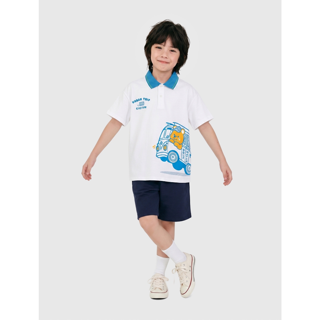 Áo polo bé trai CANIFA chất cotton 100% mềm mại cổ bẻ phối màu in họa tiết 2TP26S005