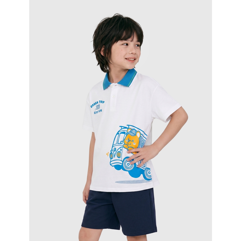 Áo polo bé trai CANIFA chất cotton 100% mềm mại cổ bẻ phối màu in họa tiết 2TP26S005