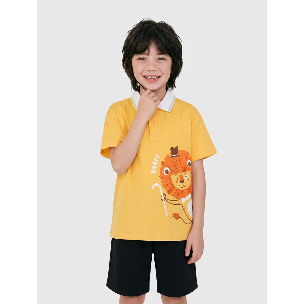 Áo polo bé trai CANIFA chất cotton 100% mềm mại cổ bẻ phối màu in họa tiết 2TP26S005