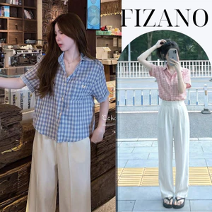 Áo sơ mi kiểu kẻ caro hồng đỏ xanh dương pastel tay lỡ dáng rộng giấu bụng mỡ ulzzang nhẹ nhàng HCOM27342