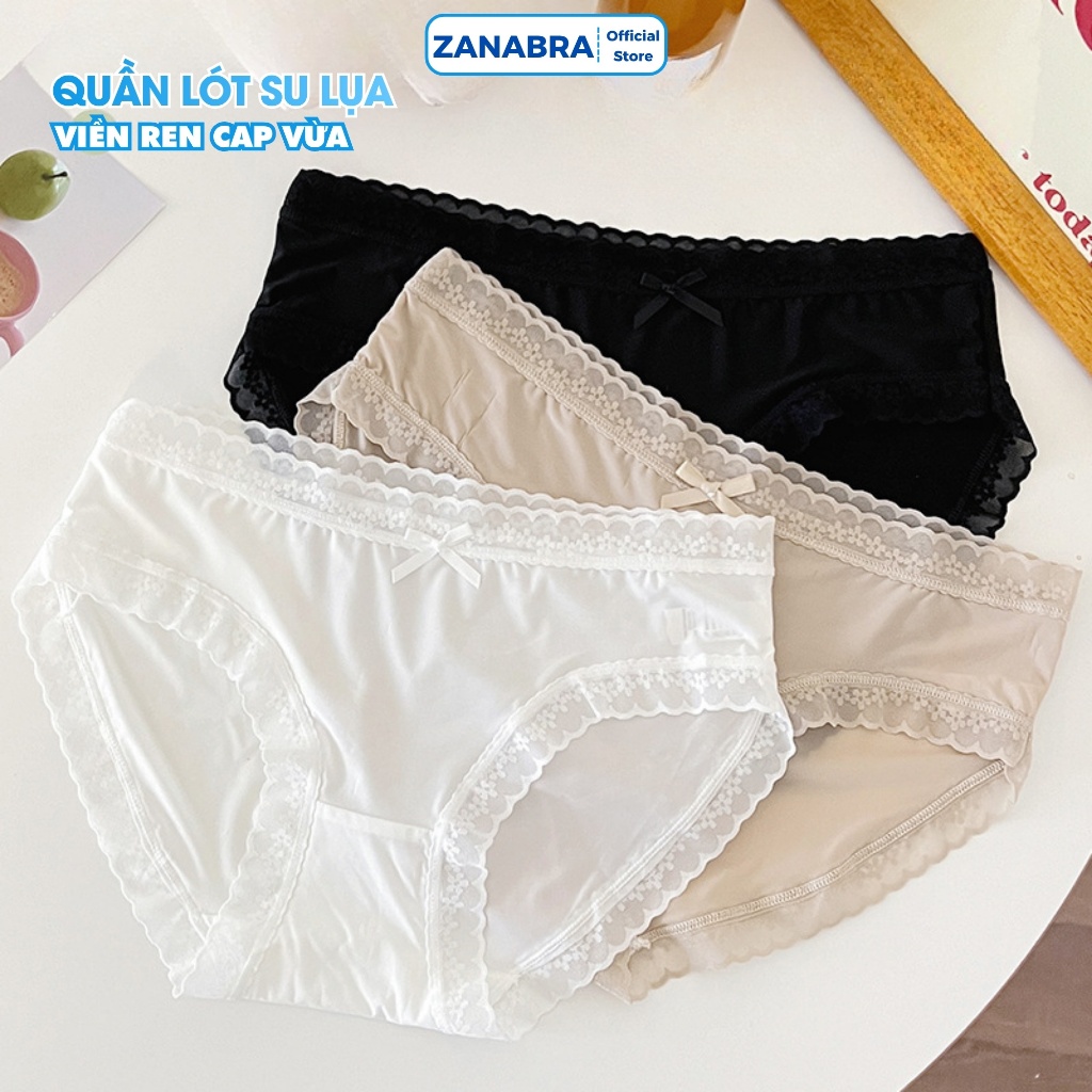 Quần Lót Nữ Su Viền Ren Cạp Vừa, Quần Lót Su Mịn Thấm Hút Thoáng Mát ZANABRA L519