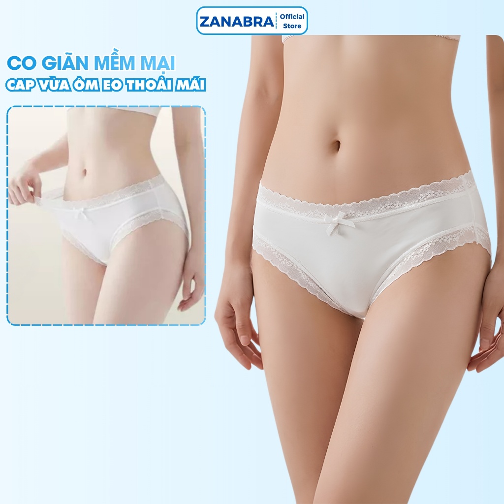Quần Lót Nữ Su Viền Ren Cạp Vừa, Quần Lót Su Mịn Thấm Hút Thoáng Mát ZANABRA L519