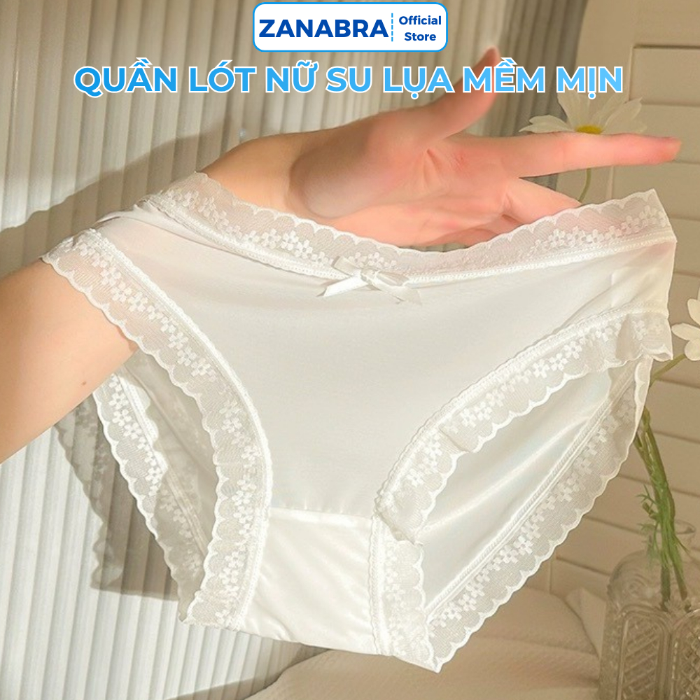 Quần Lót Nữ Su Viền Ren Cạp Vừa, Quần Lót Su Mịn Thấm Hút Thoáng Mát ZANABRA L519