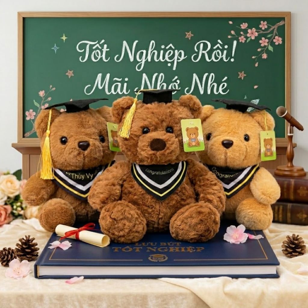 Gấu Bông Tốt Nghiệp Teddy 25Cm, Gấu Teddy Cử Nhân Đội Mũ Tốt Nghiệp Quà Tặng Kỷ Yếu Cho Bạn Bé, Người Thân